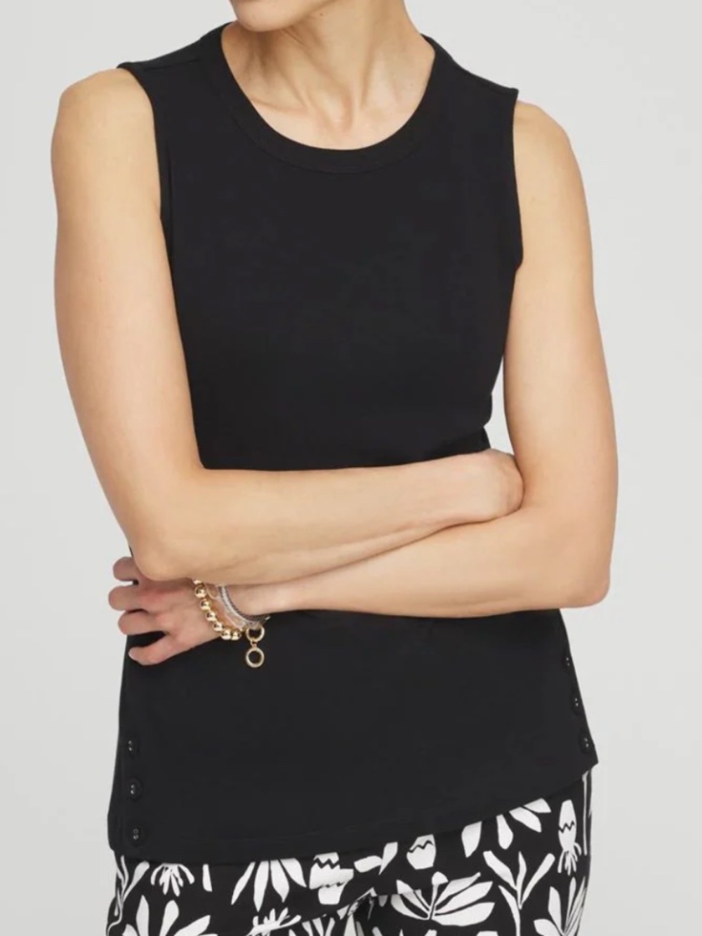Chico's Button Detail Tank Cotton Black Women's Size 3/XL NWT